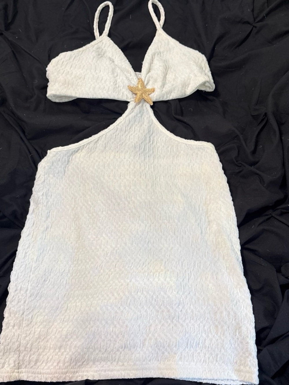 White Cutout Textured Mini Dress with Star Accent
